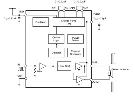 Application Circuit Diagram - Nisshinbo NJW1280 Piezo-Sounder Drivers